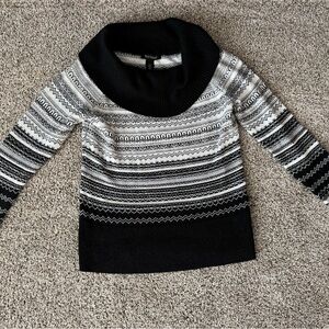 White House Black Market Black and White Cowl Neck Sweater